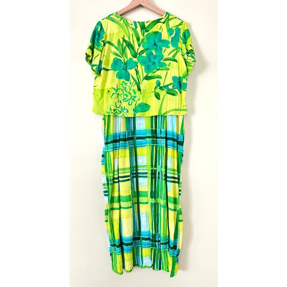 Jam's World Dress Set XL Green Yellow Stripe Floral Hawaiian Tank Sleeveless - Picture 6 of 7